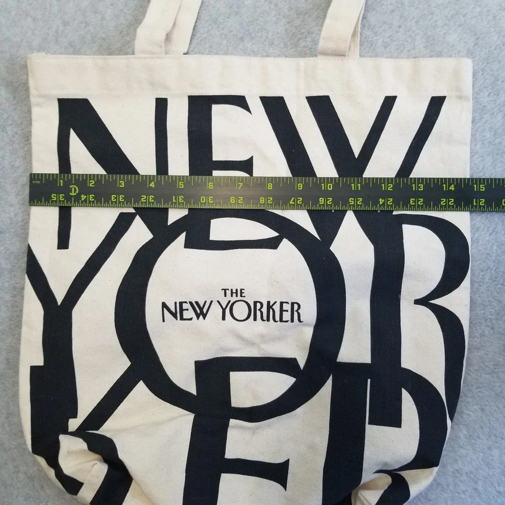 The New Yorker Tote Bag Canvas Print White Black Logo Shopper Open Top Reusable